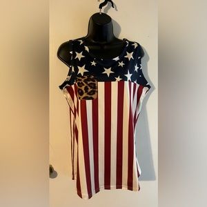 🌻 Crazy Train red, white and blue patriotic tank top with leopard pocket